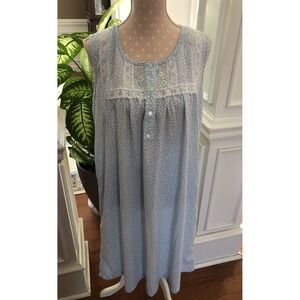 Vtg Simply Basic Sleeveless Nightgown Embroidery Lace Blue Floral Women XL USA